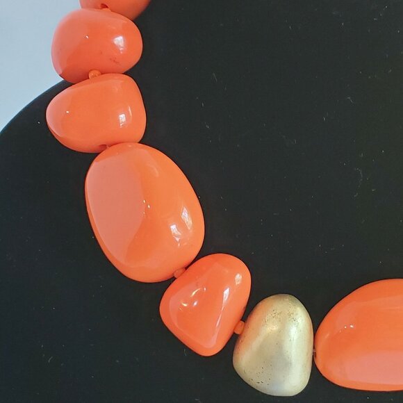 Vintage Kenneth Lane Orange Chunky Lucite Necklace Signed 1980's - Picture 11 of 14